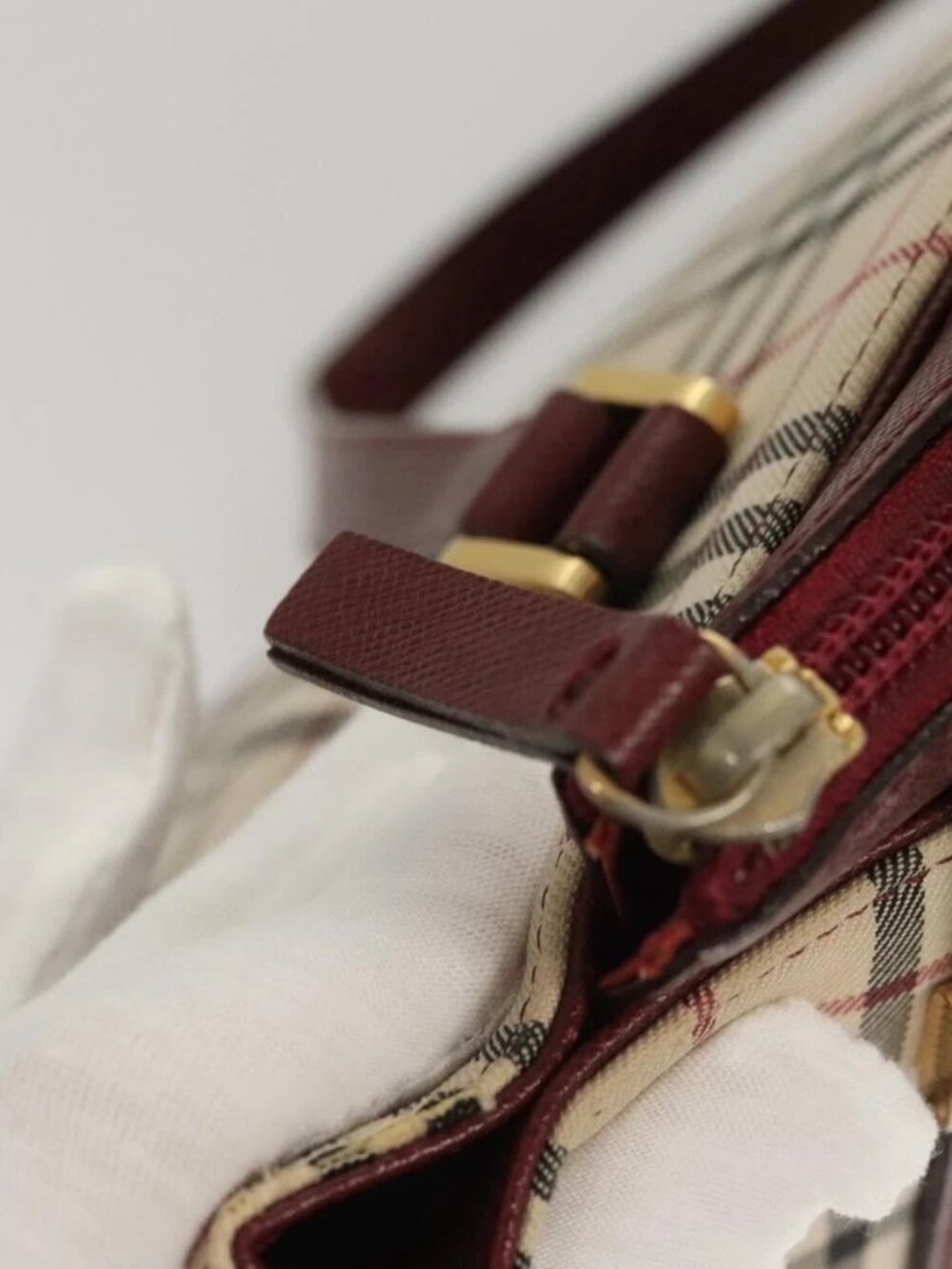 BURBERRY Nova Check Hand Bag Canvas Beige Gold Auth BA2673 - Picture 13 of 16